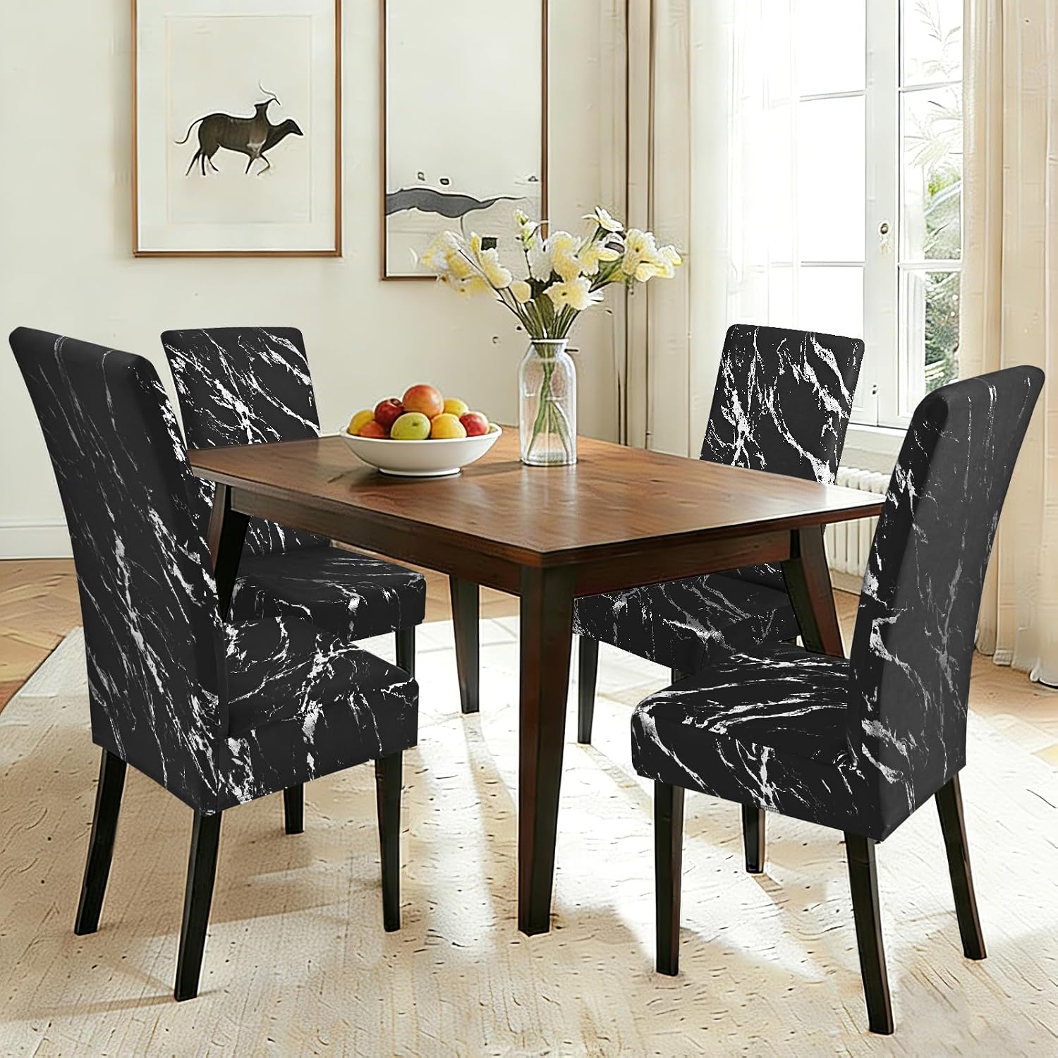 Thumbnail 3 de Alishomtll Dining Chair Covers Set of 4 – Stretch Chair Slipcovers in Black Silver for Dining Chairs