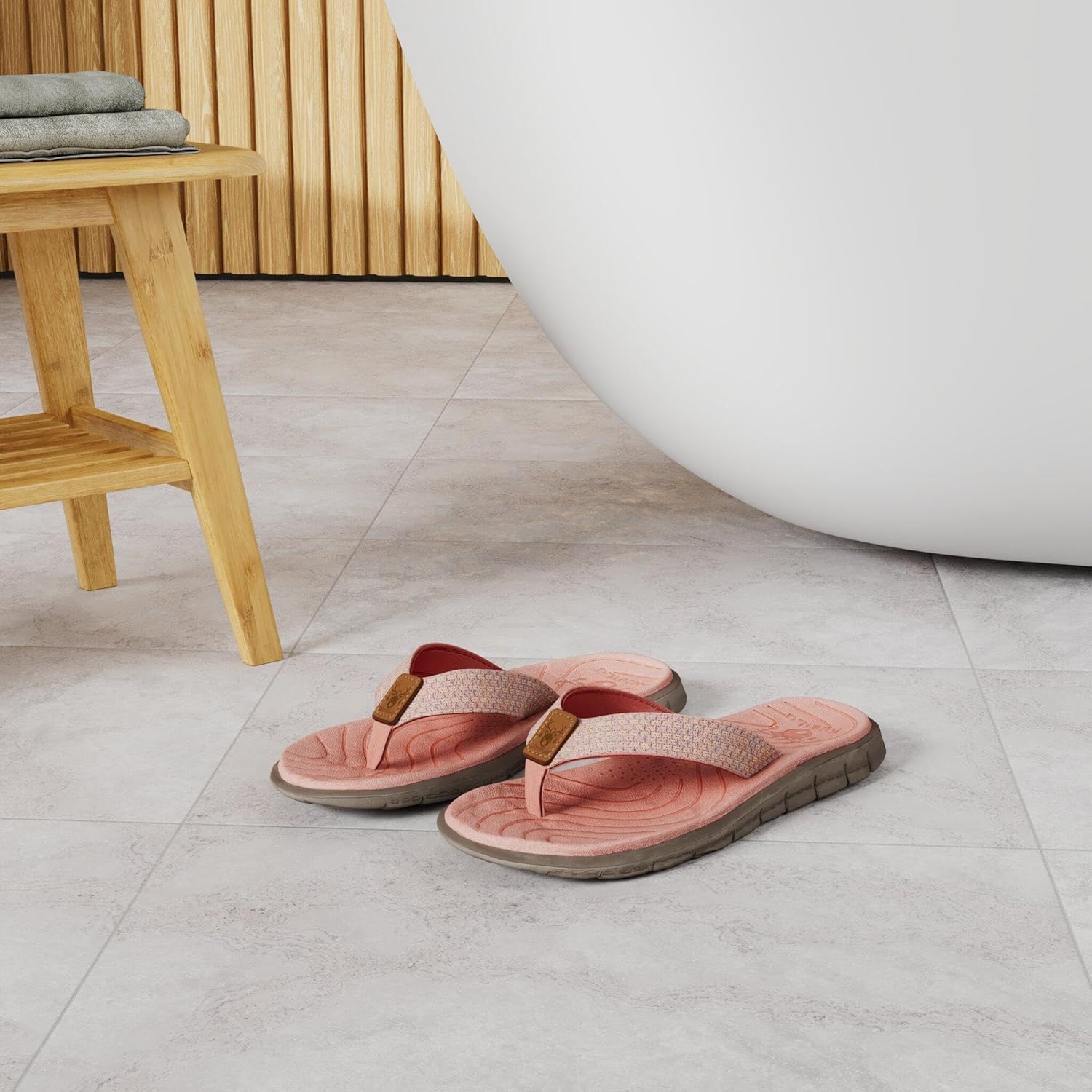 Thumbnail 1 de KuaiLu Damen Flip Flops – Weiches Leder-Stoff Materialmix, rutschfeste Badelatschen mit Fußgewölbe-Unterstützung