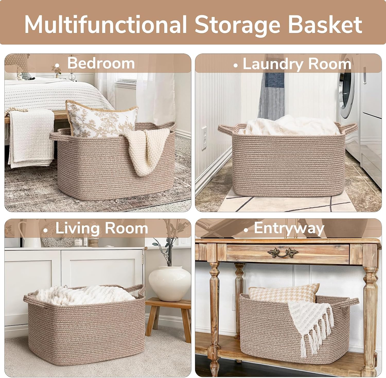 Detalle de Goodpick rope21-Lsquare brownGoodpick Woven Laundry Basket, 75 L Cotton, Brown