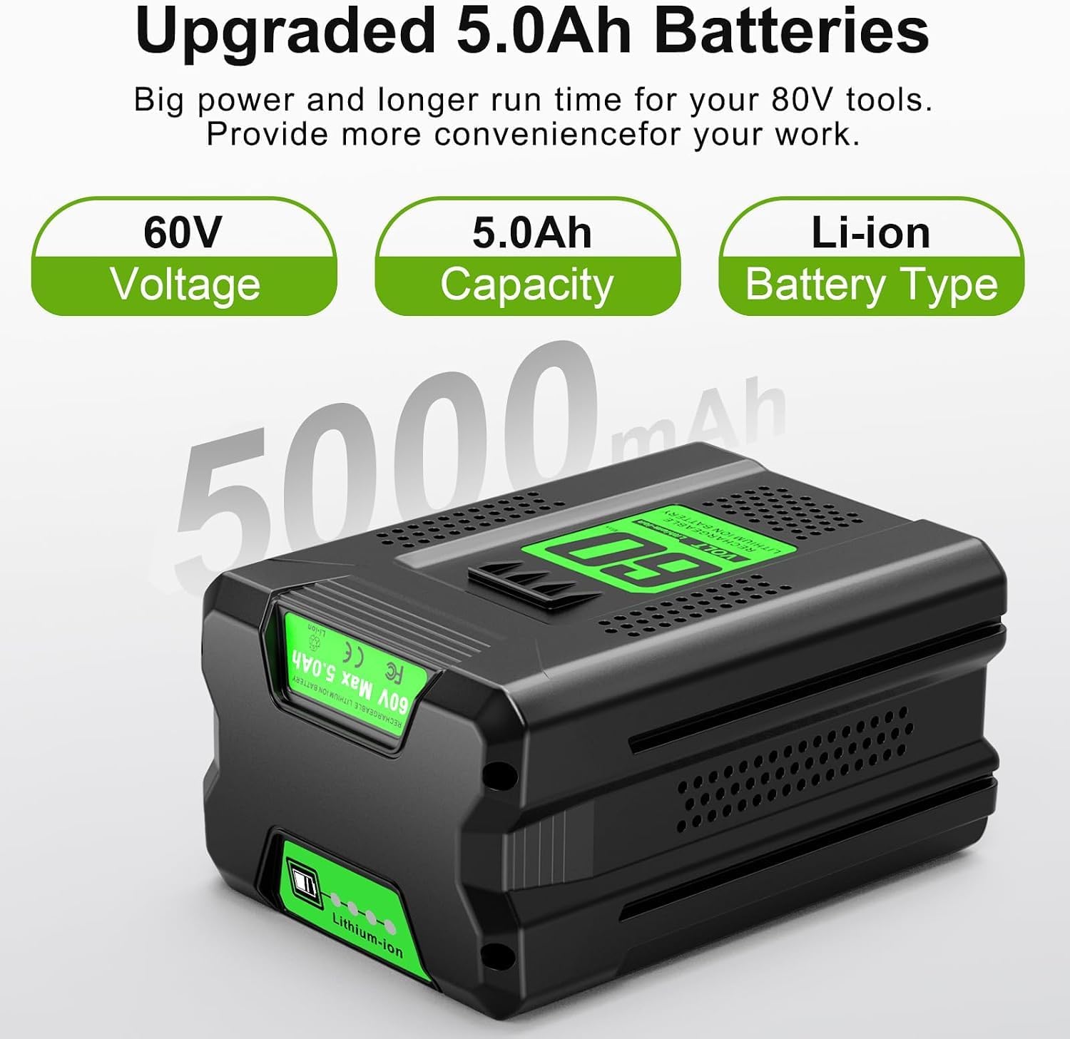 Detalle 2 de Vpment 60V 5.0Ah Replacement Battery for Greenworks Tools, Rechargeable NiMH