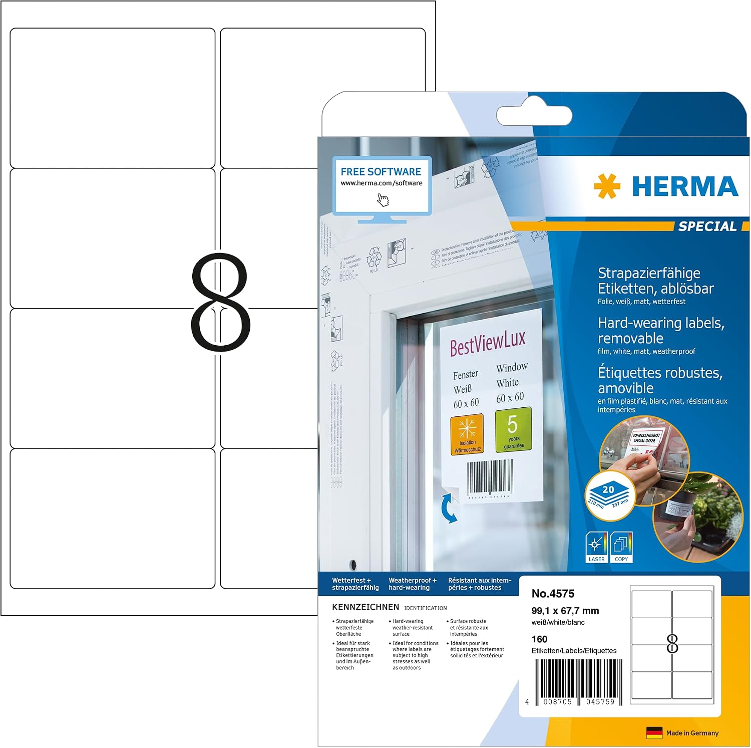 Thumbnail 6 de HERMA 4574 väderbeständiga, avtagbara A4-etiketter i polyesterfolie, 97 x 42,3 mm