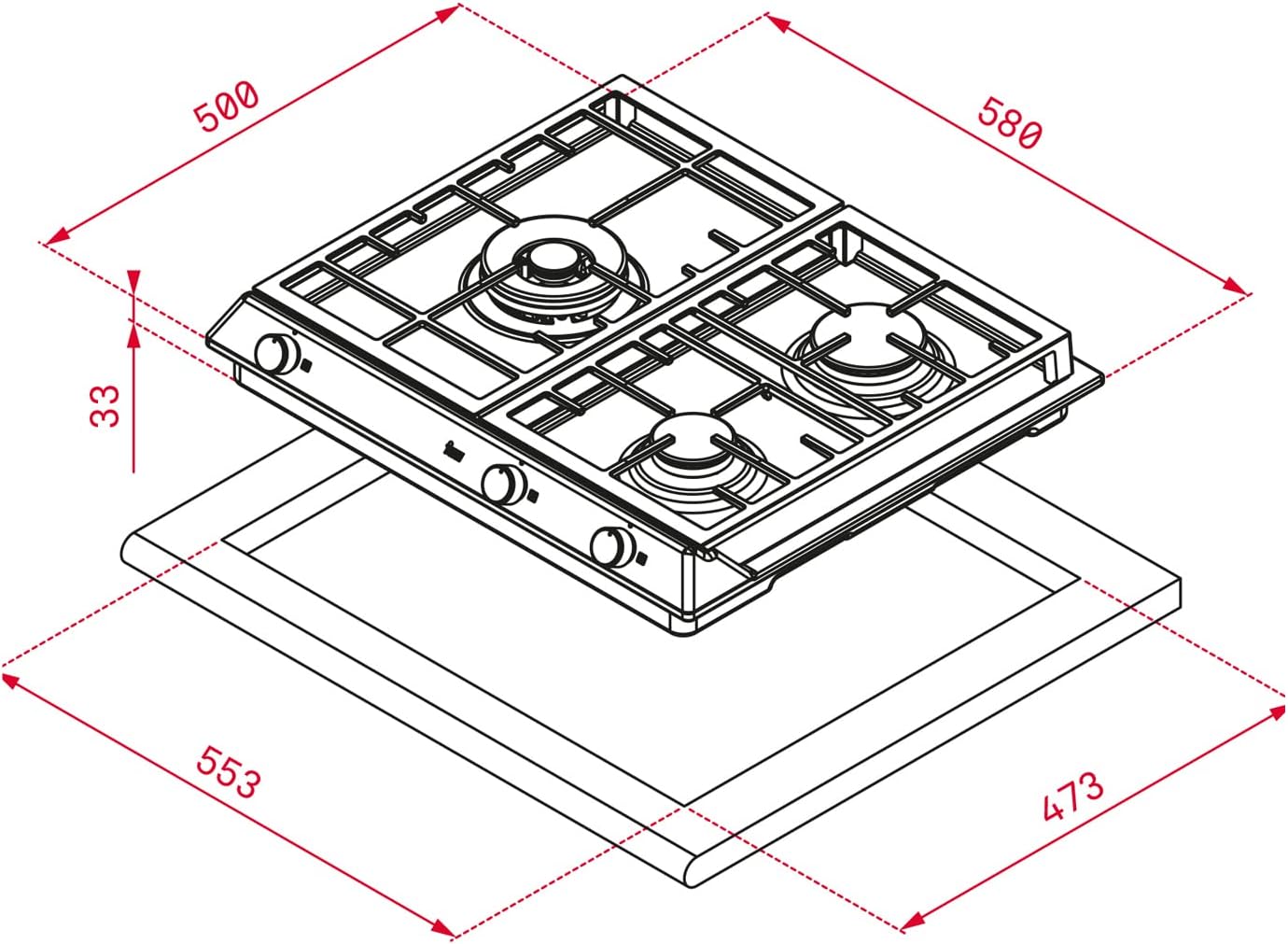 Detalle 2 de Teka EX 60.1 3G AI Placa de Gas Butano 60 cm