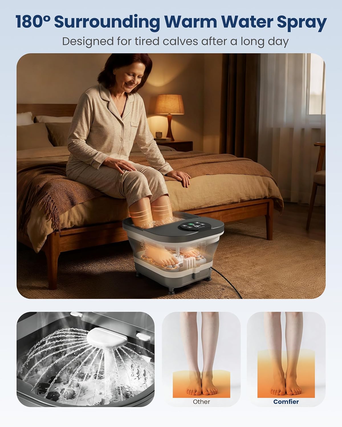 Detalle de COMFIER 2026 Klappbares Fußbad Massagegerät – Hydro-Therapie, Heizung und 30 Shiatsu-Bälle
