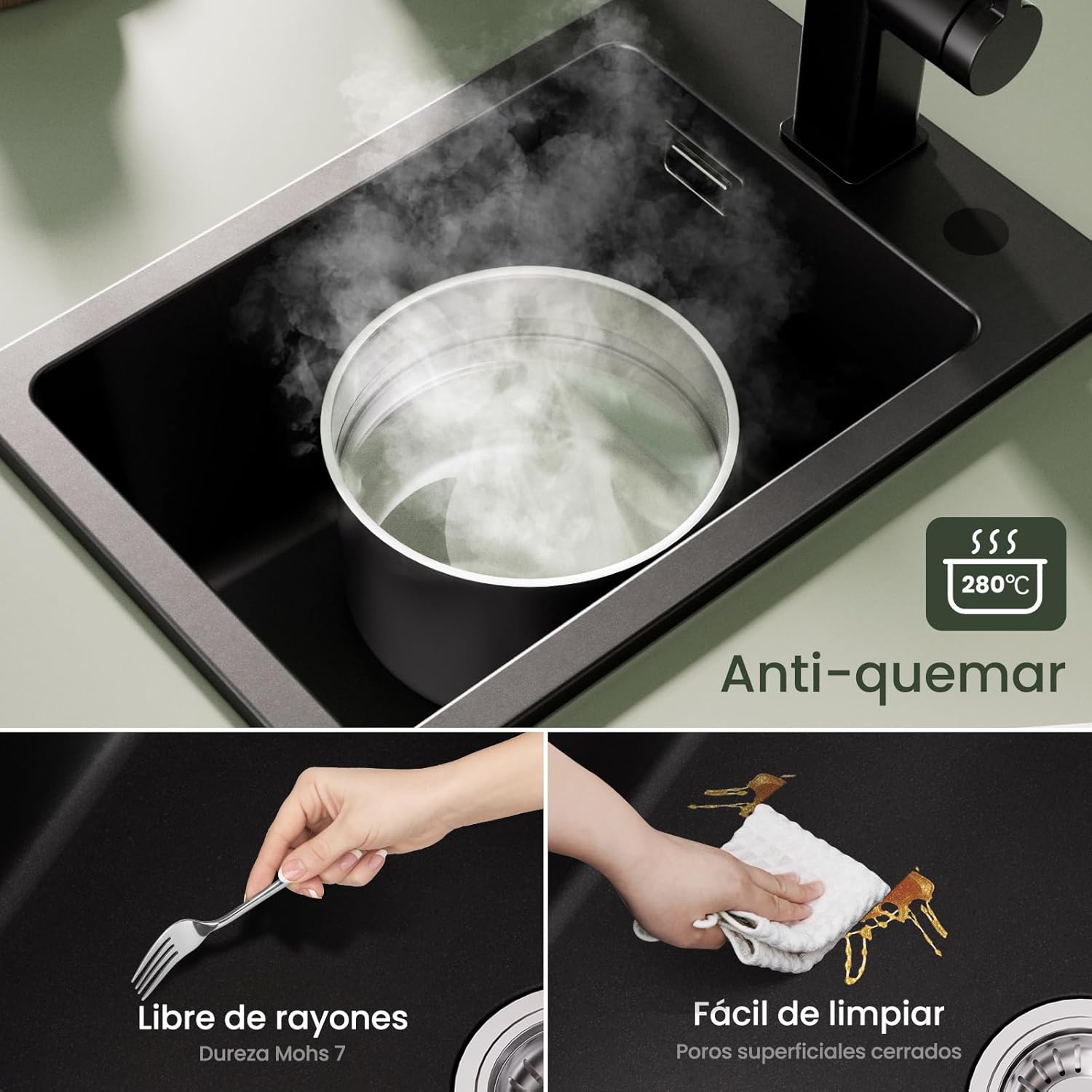 Thumbnail 5 de CECIPA Lavello in granito nero 30x45 cm rettangolare con set di scarico