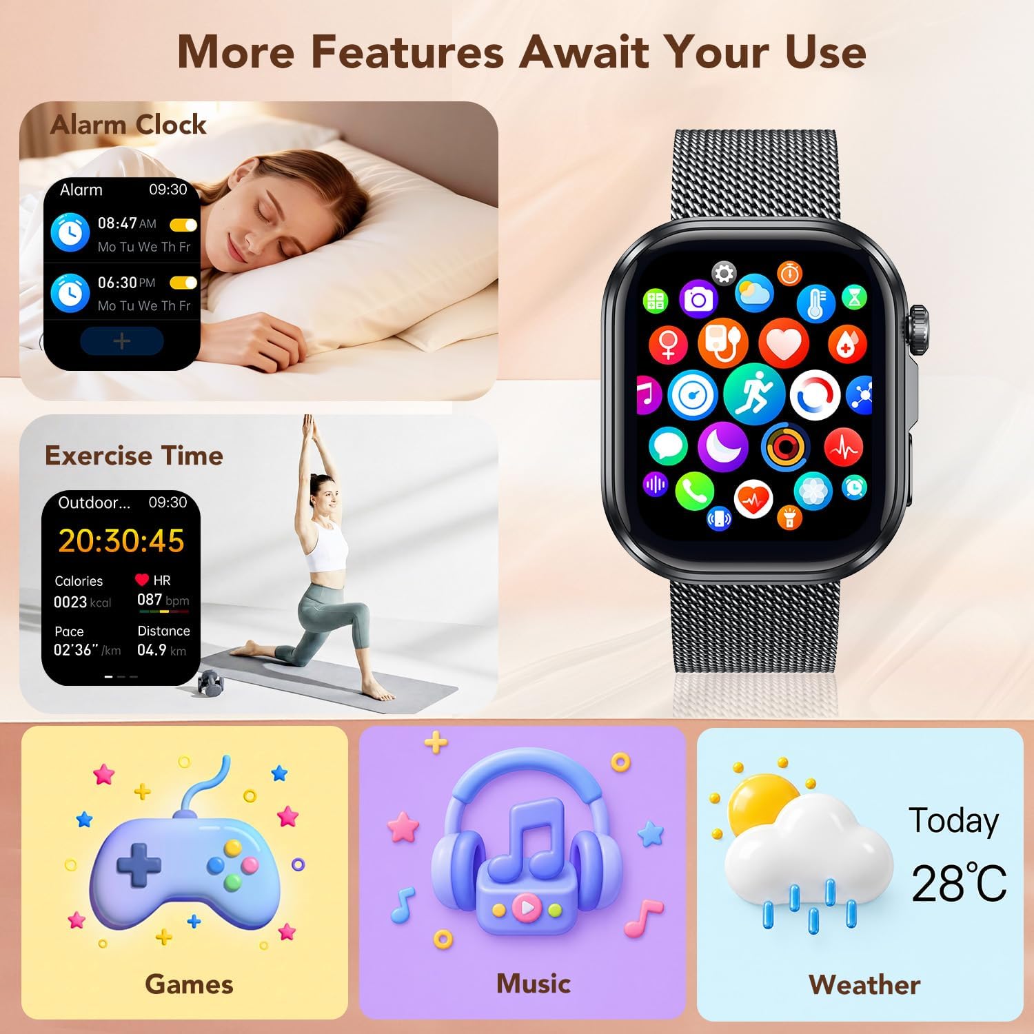Detalle de ECG HRV Smart Watch for Women: Cardiovascular Health, 130+ Sports Modes & Bluetooth Calling