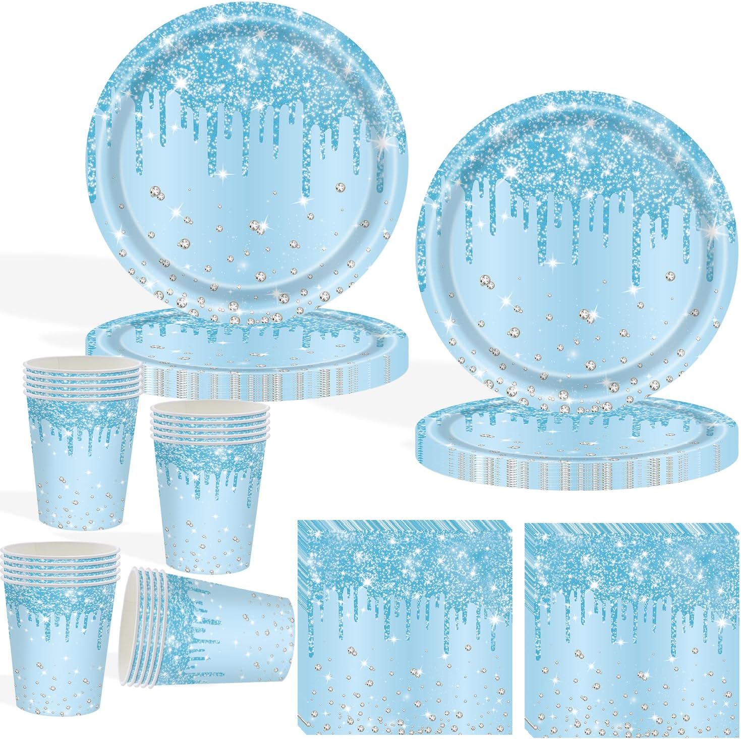Detalle de COLANANA 60Pcs Baby Blue Party Tableware Set – Plates, Cups & Napkins for Baby Showers & Celebrations