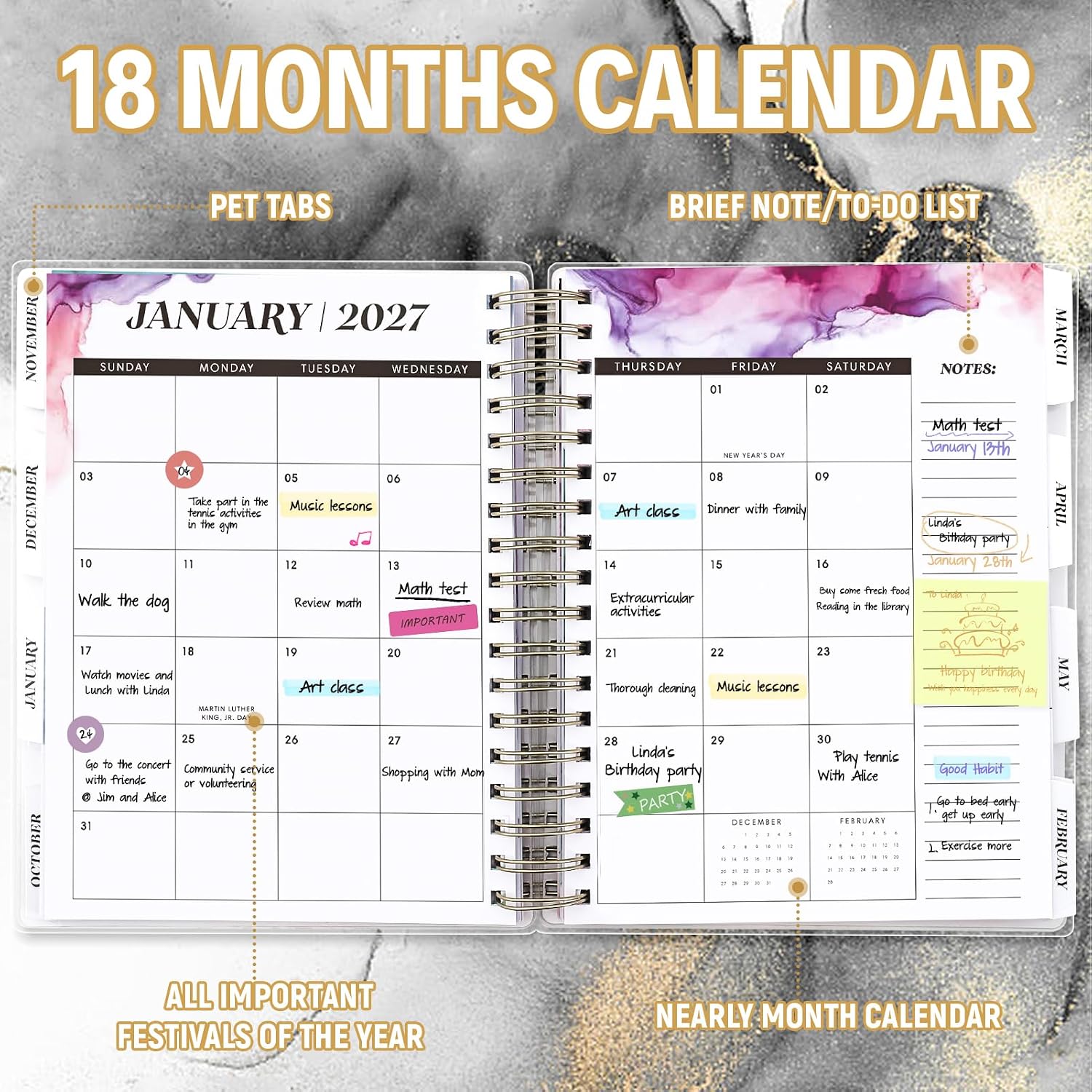 Detalle 2 de montcool MCOPAPBK2407 18-Month Academic Planner with Weekly and Monthly Views