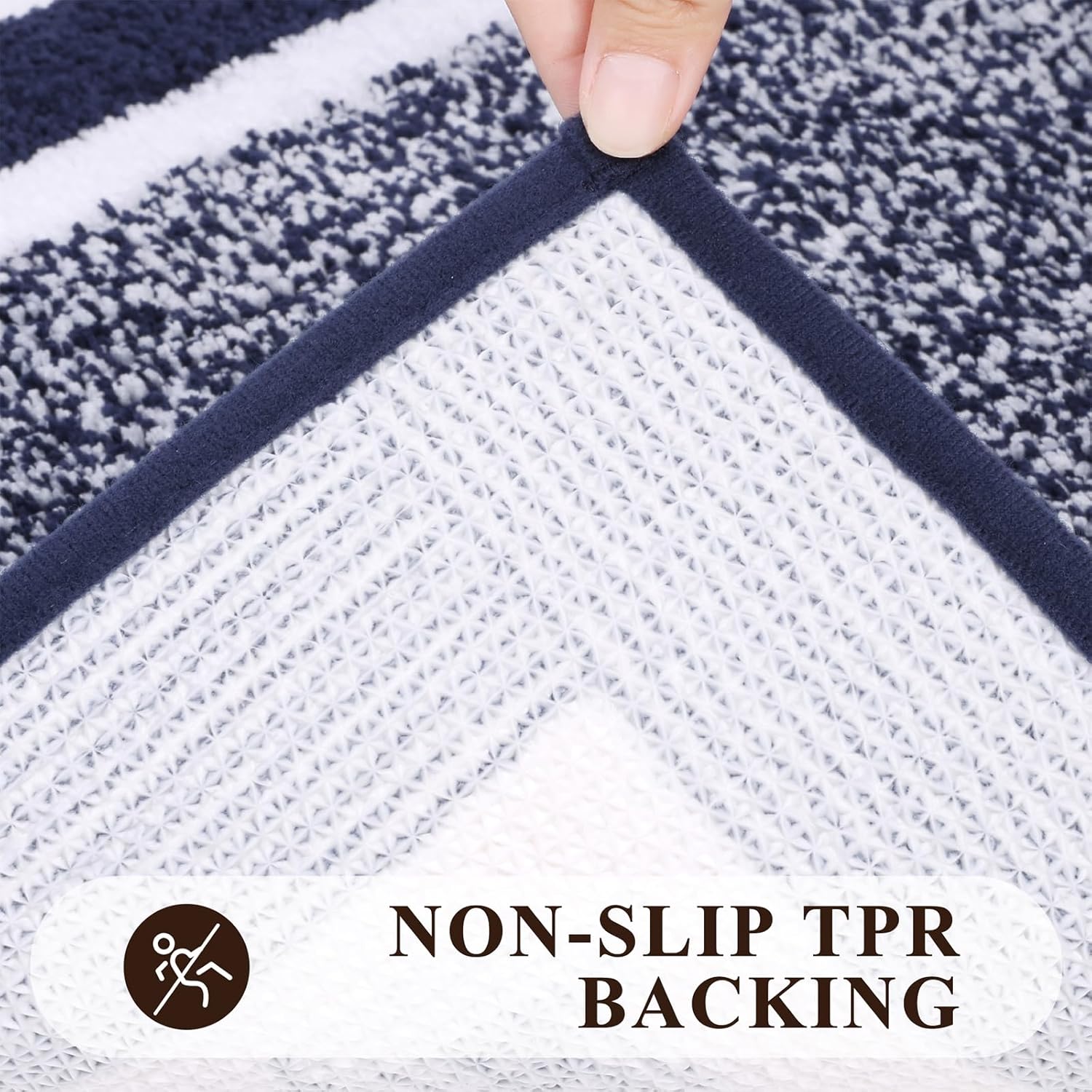 Thumbnail 3 de Pauwer 3 Piece Bath Mat Set: Non-Slip Plush Rugs with U-Shaped Toilet Mat in Navy