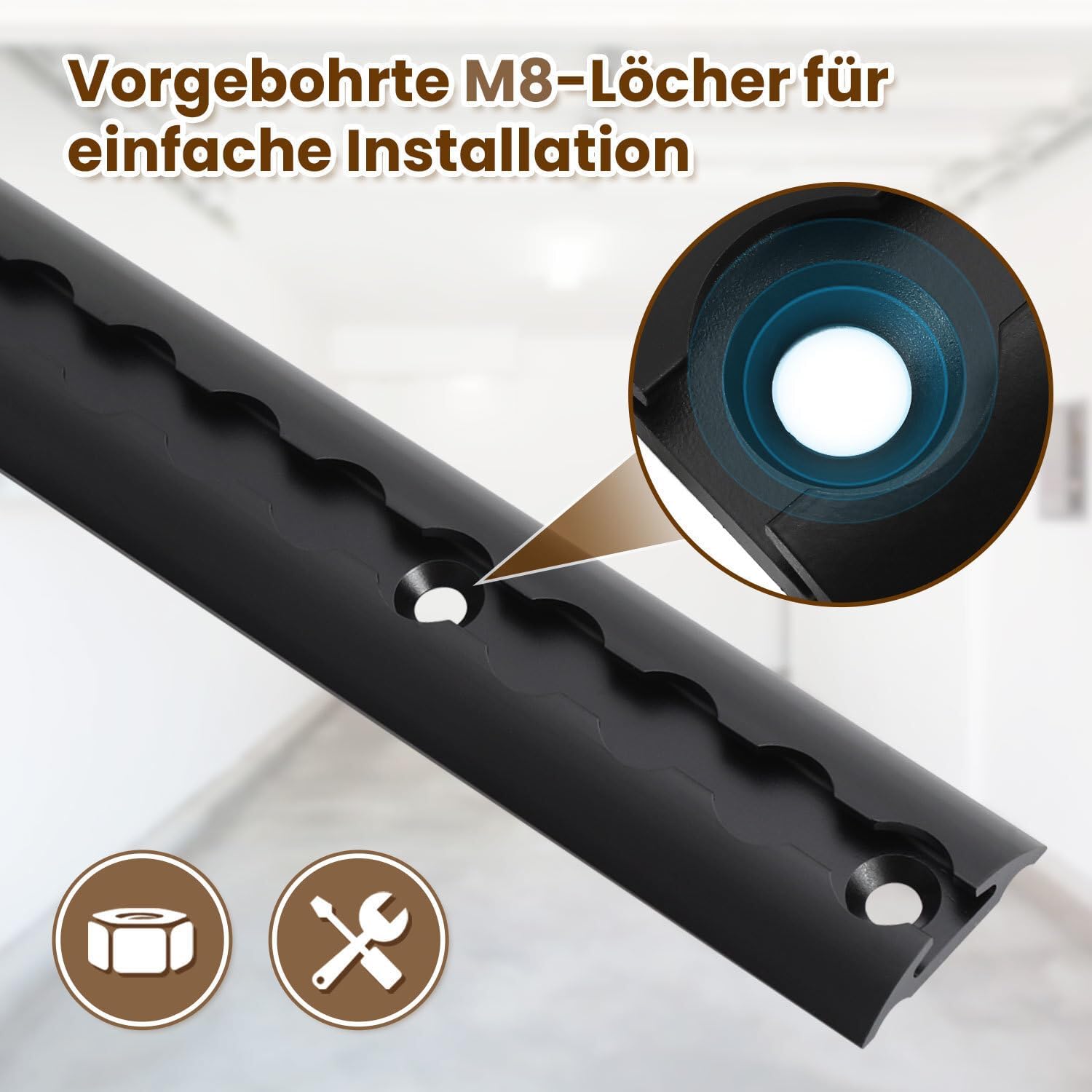 Thumbnail 4 de Jaxguom 4 x 1 m Aluminum Airlineschiene - Halbrunde Zurrschiene mit 10 Zurrösen, 8 Endkappen, eloxiert