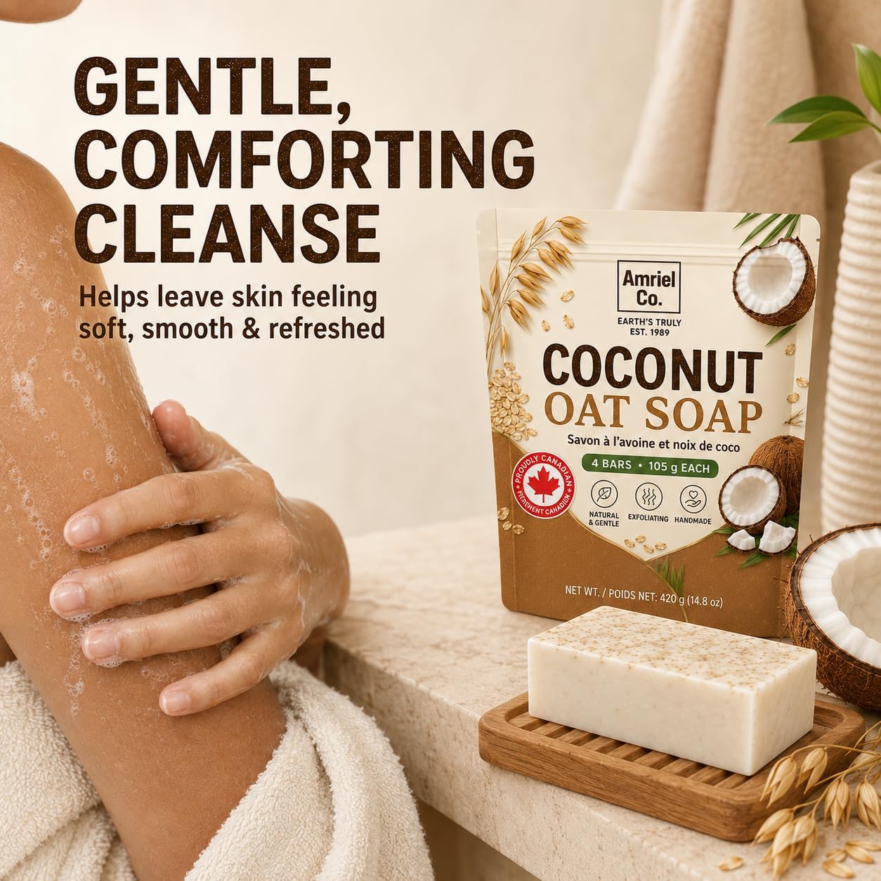 Thumbnail 5 de Amriel Co. Coconut Oat Soap Bars, 4-Pack with Coconut Oil & Glycerin