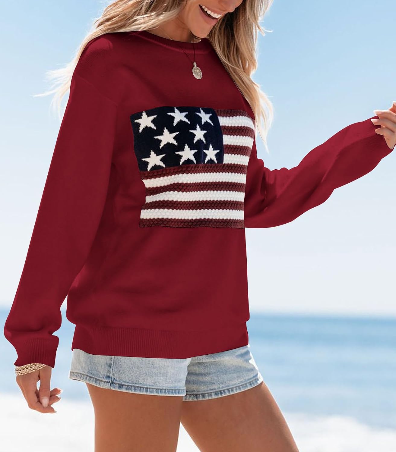 Thumbnail 3 de Dressmine Womens American Flag Sweater knit pullover