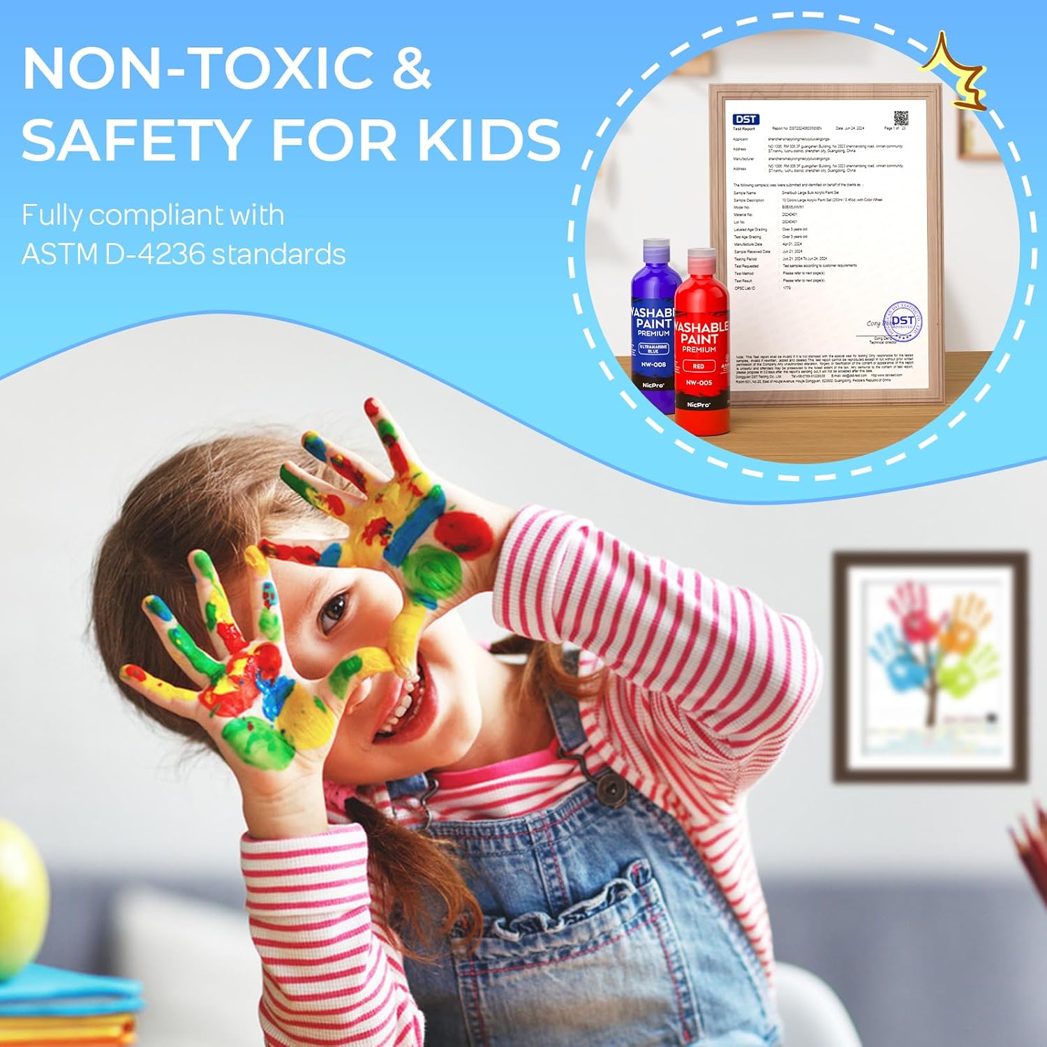 Detalle de Nicpro 8-Colour Washable Finger Paint Set for Kids (120 ml total, 8 bottles)