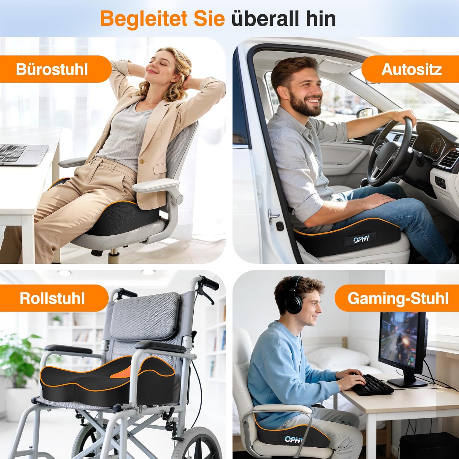 Thumbnail 6 de Ophy Sitzkissen Auto – Memory-Schaum für Bürostuhl, Auto- und Gaming-Sitzkomfort
