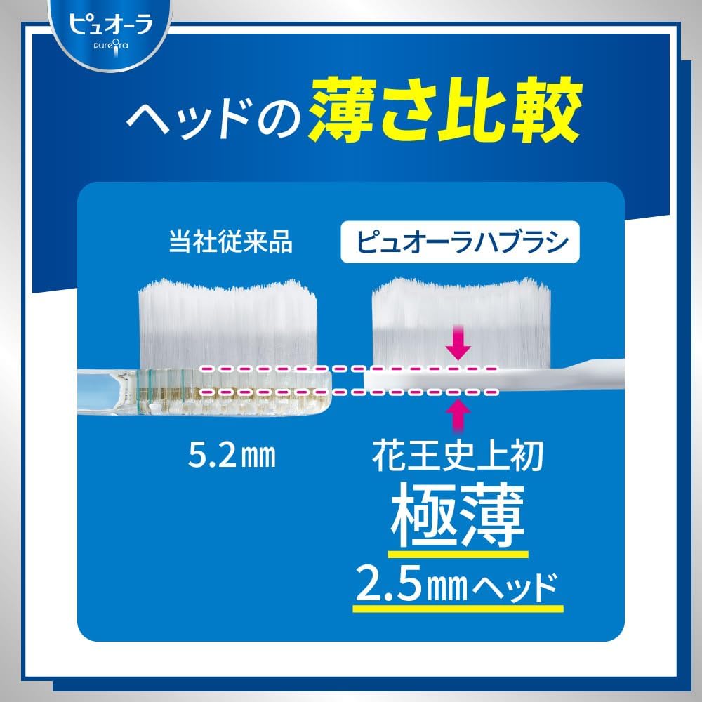 Detalle 2 de ピュオーラ コンパクト歯ブラシ ふつう 3本セット|密着先細毛・3面、色選択不可