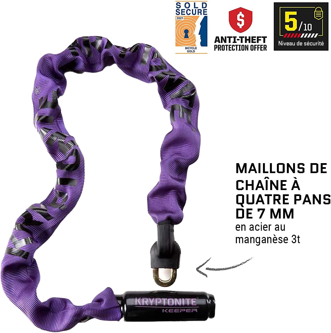 Thumbnail 1 de Kryptonite Keeper 785 : antivol vélo à chaîne intégrée, 85 cm (sécurité 5/10), couleur violette