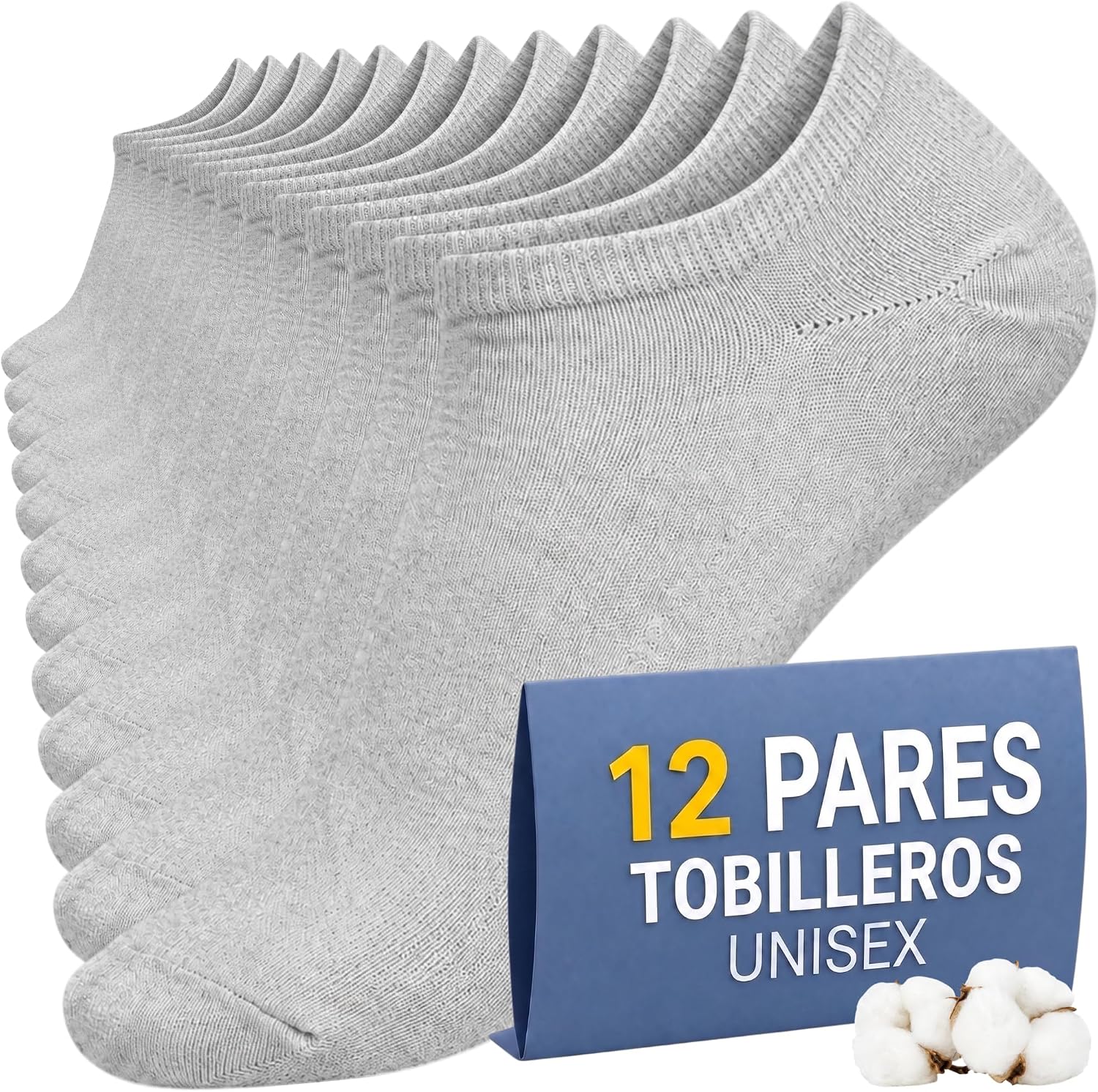 Detalle de PS PROUTHS 12 Pares | Calcetines tobilleros hombre y mujer | 90% algodón | Regular 40-46