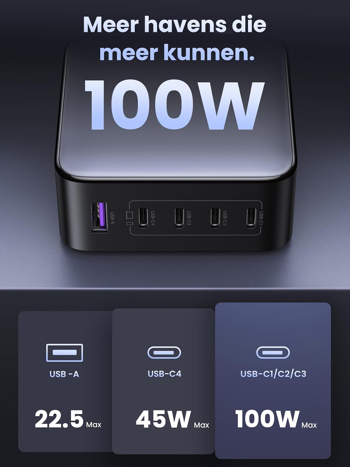 Thumbnail 4 de UGREEN Nexode 100W USB-C-oplader met 4 USB-C- en 1 USB-A-poort