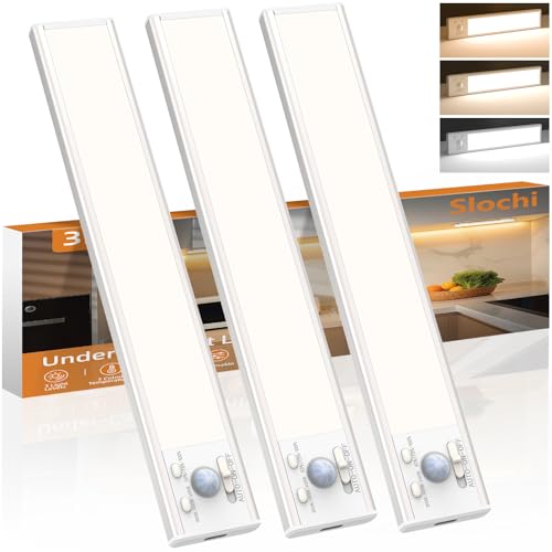 Detalle de Slochi Rechargeable Under Cabinet Kitchen Lights (3 Color, Dimmable, 3 Modes) – 20cm, 3 Pack