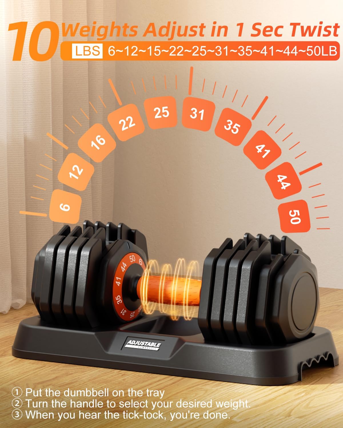 Thumbnail 4 de WLR 10-in-1 Adjustable Dumbbell Set with Quick-Dial Weights and Silicone Grip