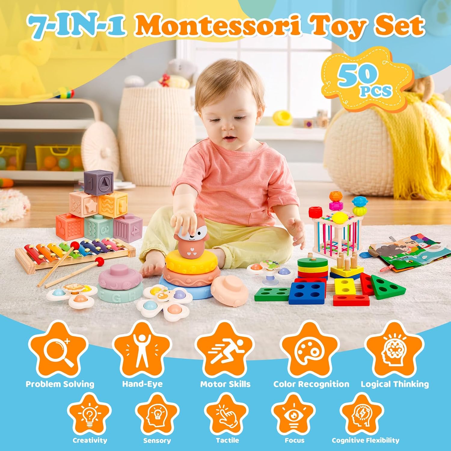 Detalle 2 de VuvuVoda 7-in-1 Montessori Toddler Activity Toy Set (12–36 months)