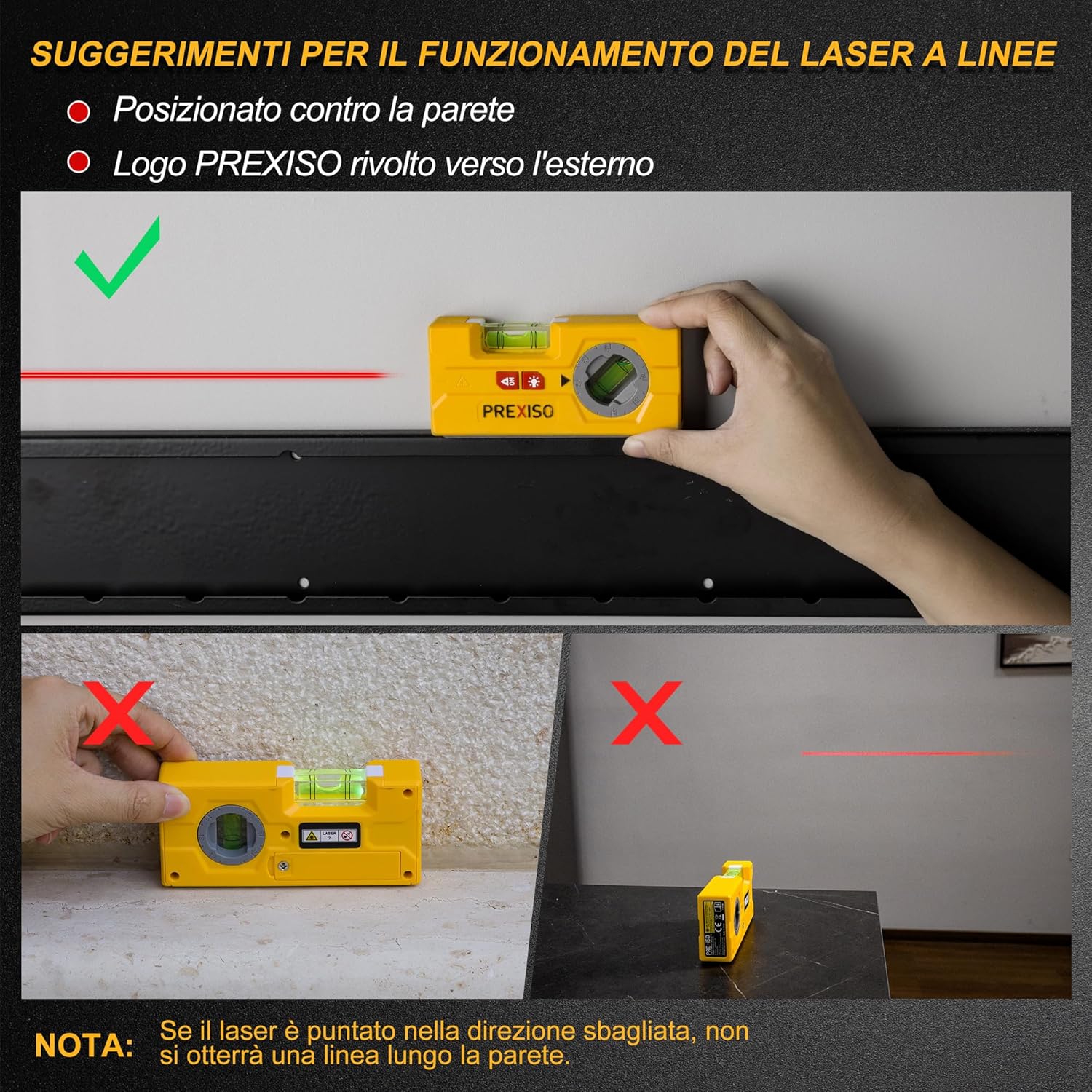 Thumbnail 4 de PREXISO Livella Laser 2 in 1: Torpedo mini con LED e linea laser da 10 m per appendere quadri e decorazioni