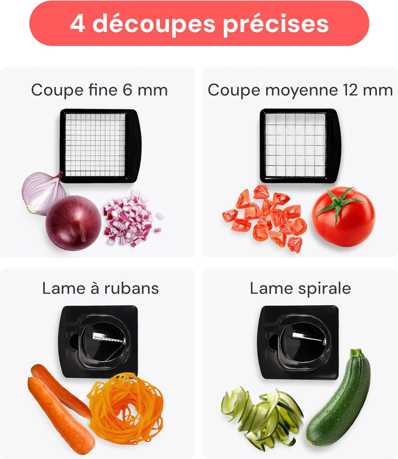 Thumbnail 3 de Fullstar Coupe Légumes Multifonction et Spiraliseur – Hachoir Pro 4-en-1, 1,2 L, Blanc