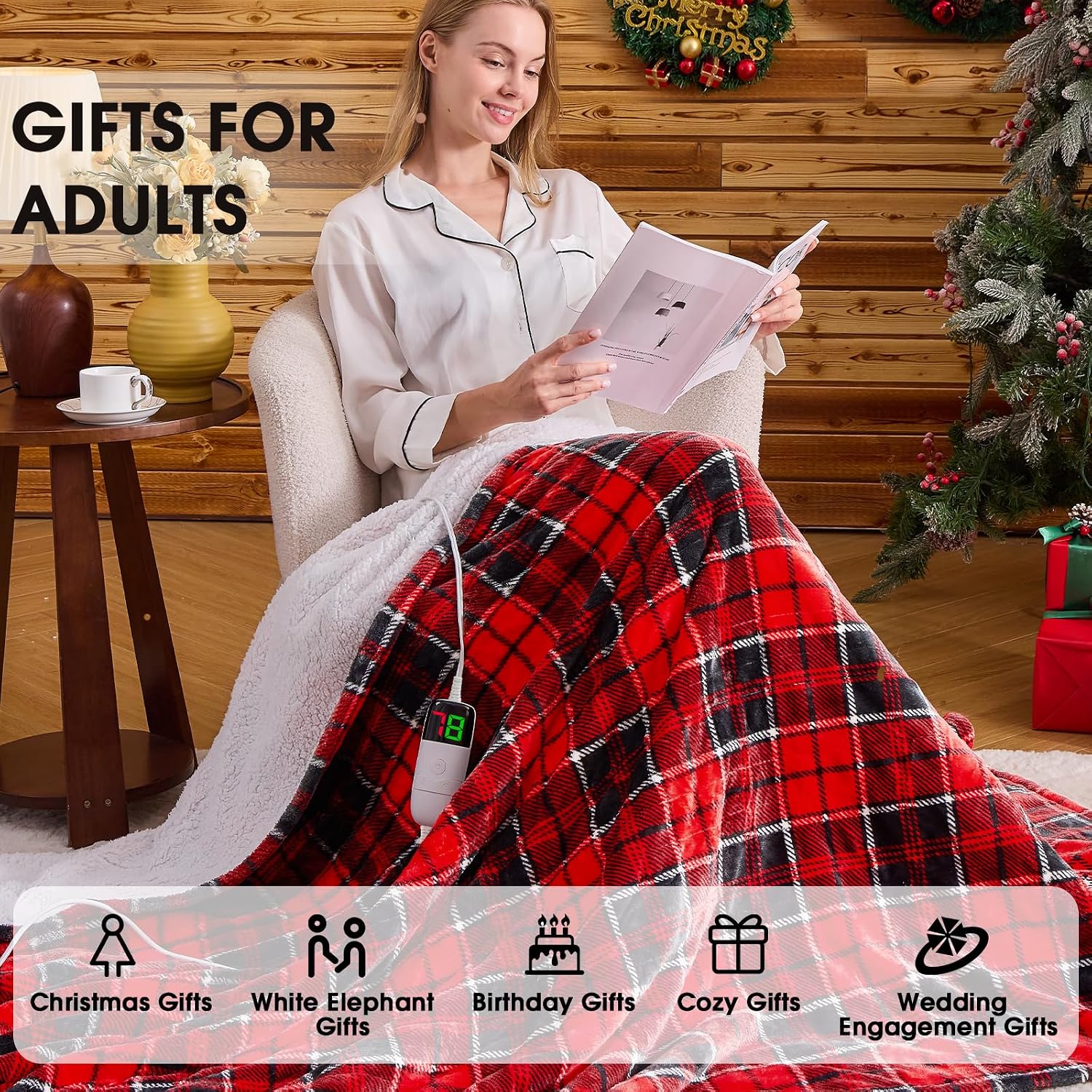 Detalle 2 de Heated Electric Blanket Twin Size 62x84 Soft Sherpa