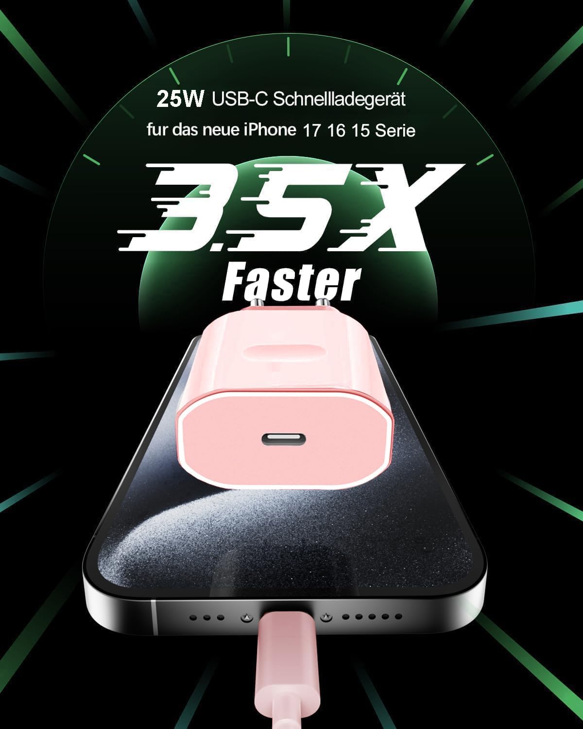 Detalle de USB‑C Ladegerät & USB‑C Ladekabel 25 W (2er‑Pack) für iPhone, iPad und mehr – mit 2 m Kabel