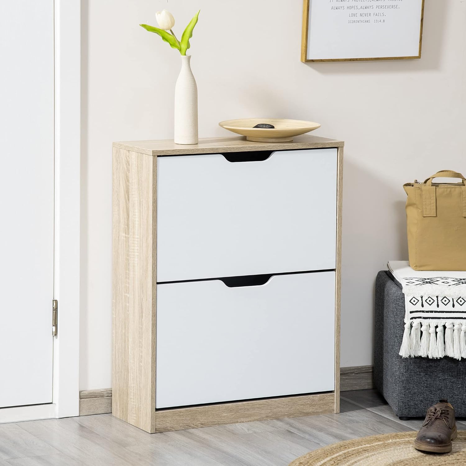 Detalle 2 de HOMCOM Zapatero Estrecho 8 pares Roble