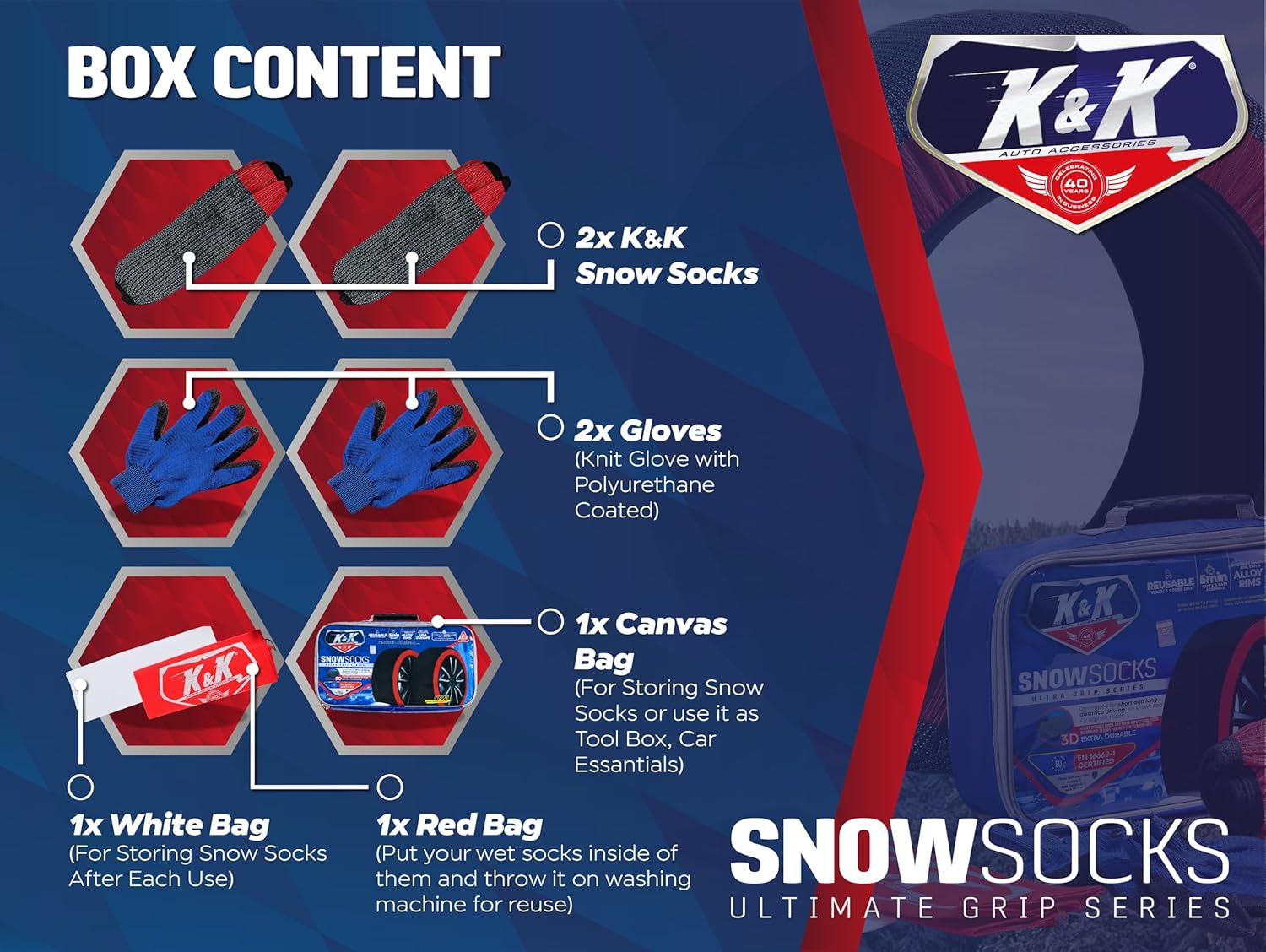 Thumbnail 2 de K&K Auto Pro Snow Socks Tire Covers, Large