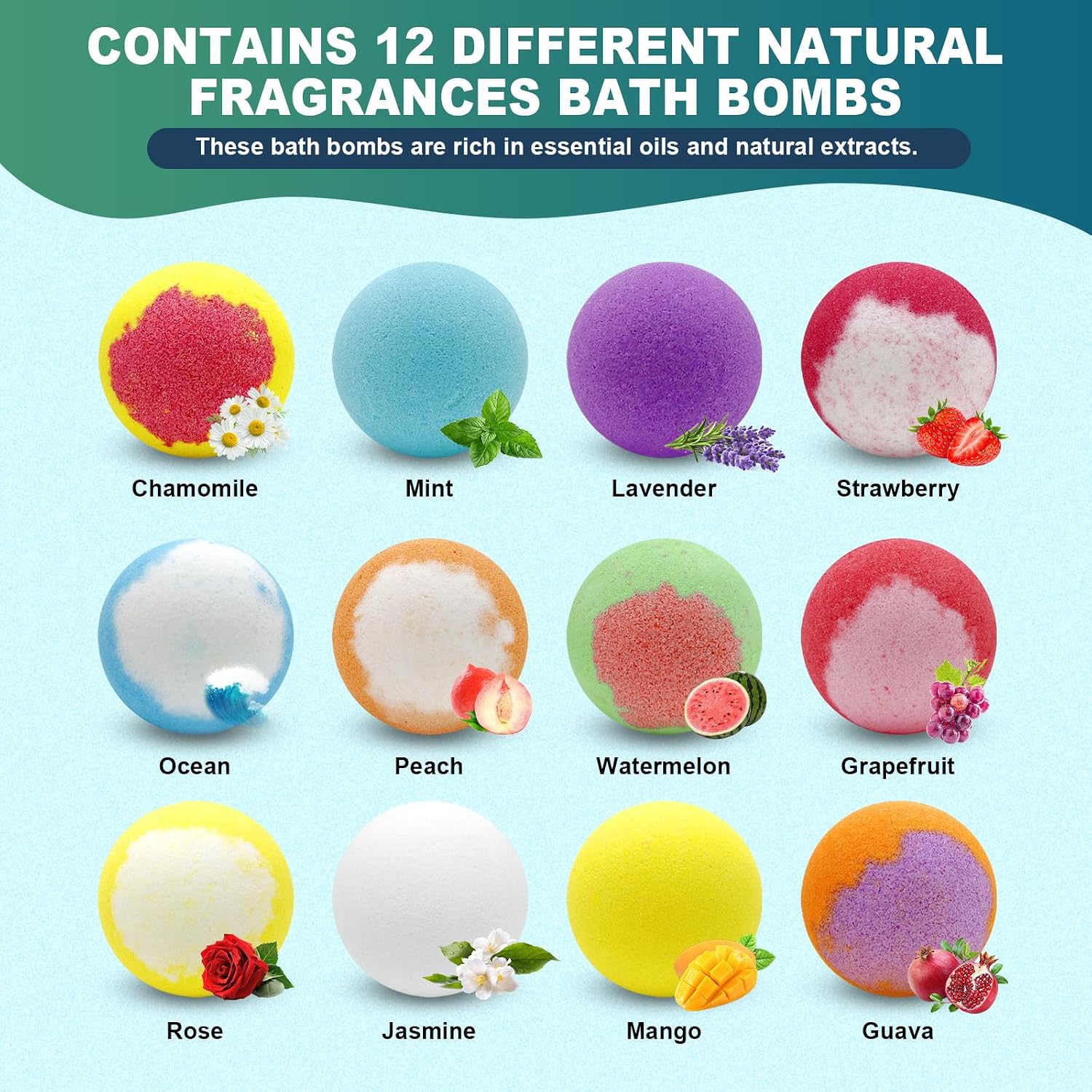 Detalle 2 de HAISHAN SHOWER 12-Pack Bath Bombs with Shea Butter and 12 Scents