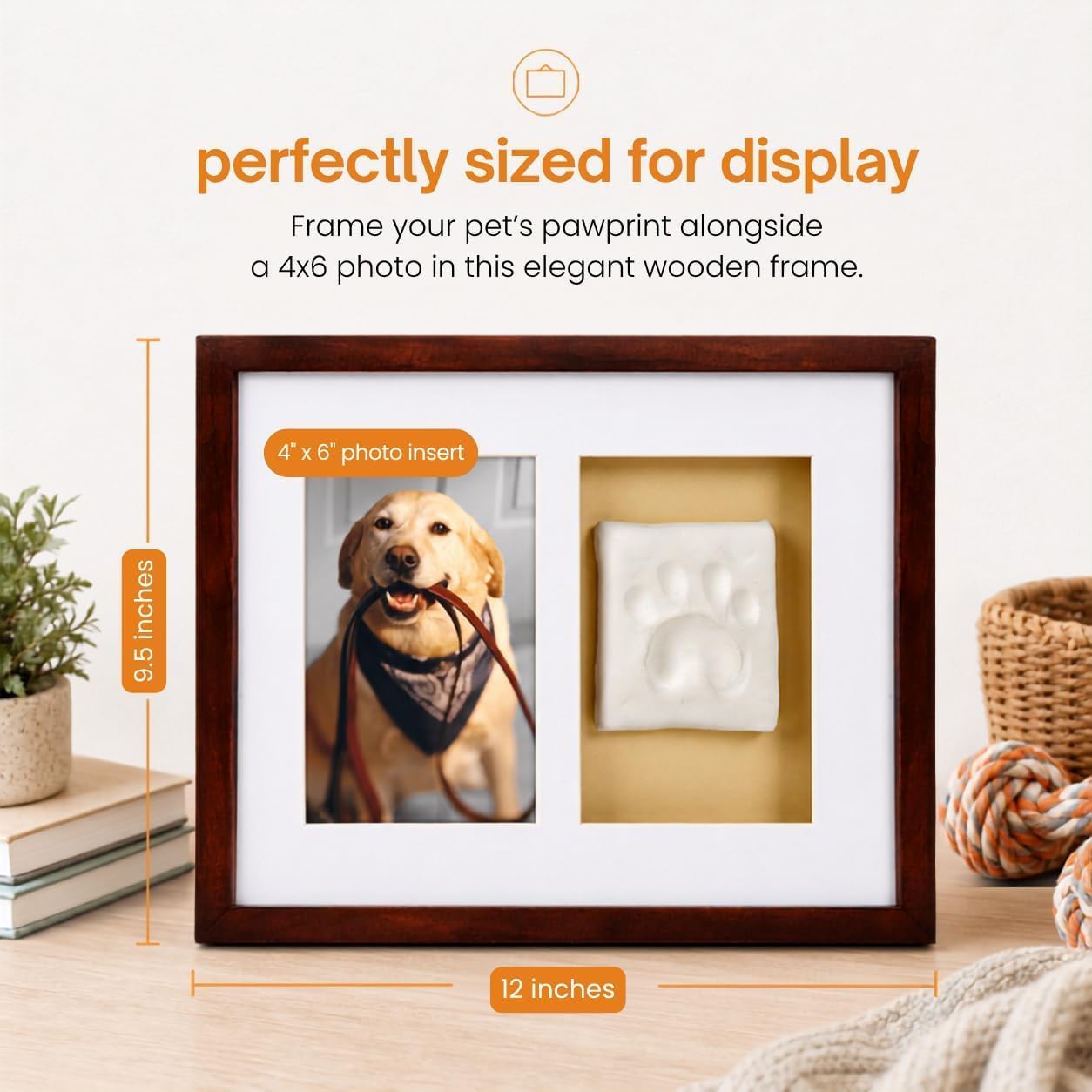 Thumbnail 6 de Pearhead Pawprints Wall Frame voor hond of kat met klei-afdrukset, espresso
