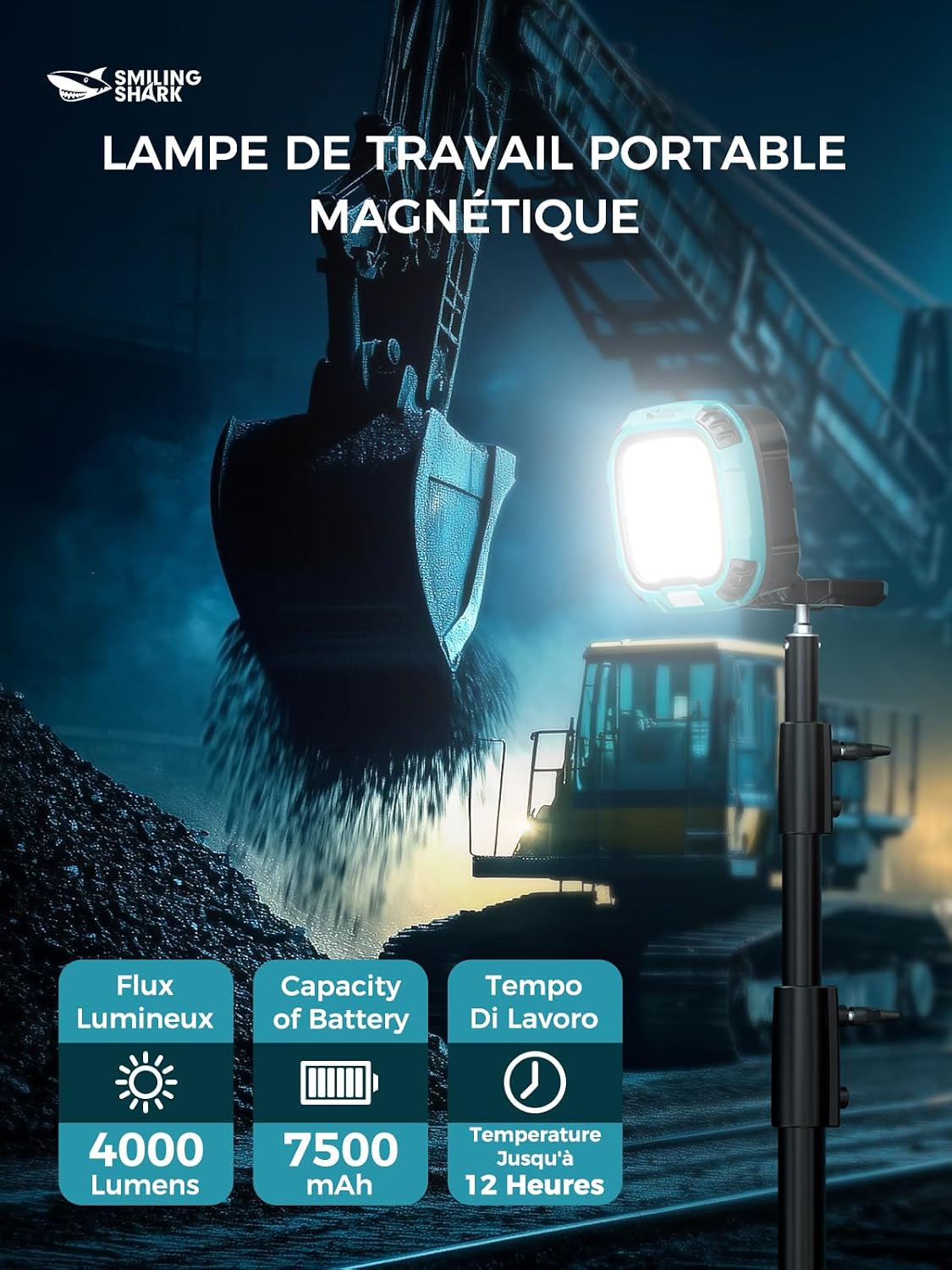 Thumbnail 1 de Smiling Shark Lampe Travail 4000lm LED – Lampe d’atelier rechargeable et étanche