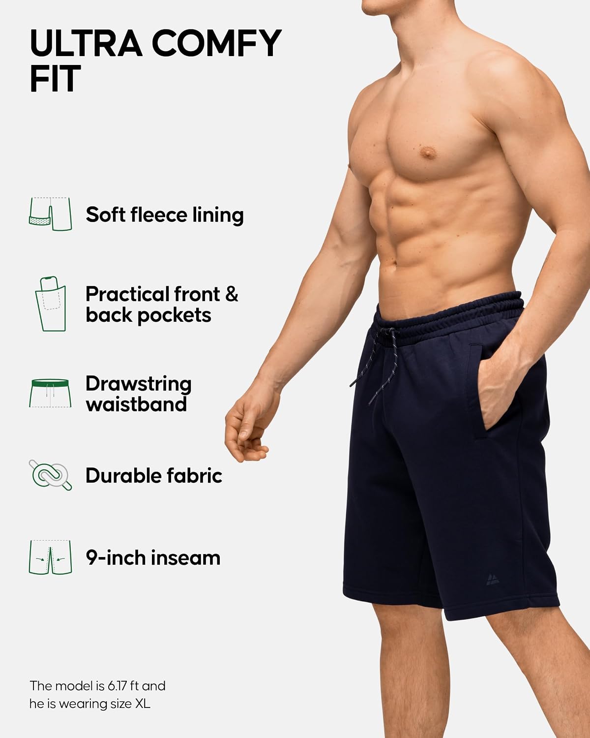 Thumbnail 1 de DANISH ENDURANCE Men's Sweat Shorts with Fleece Lining, Pockets and Drawstring Waist