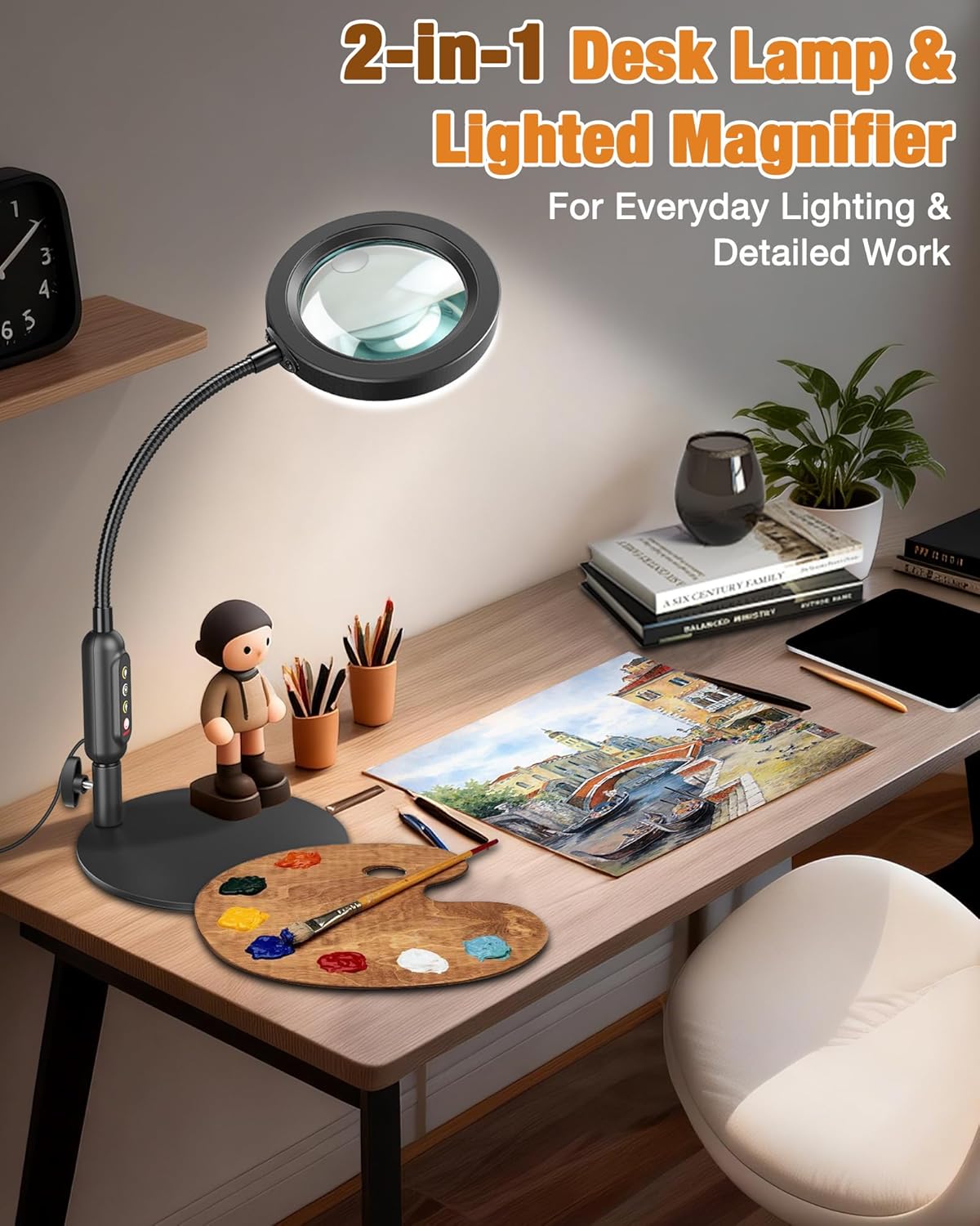 Thumbnail 5 de 30X 10X Magnifying Glass with Light and Stand — 5 Color Modes, Stepless Dimmable, HD Lens, Gooseneck