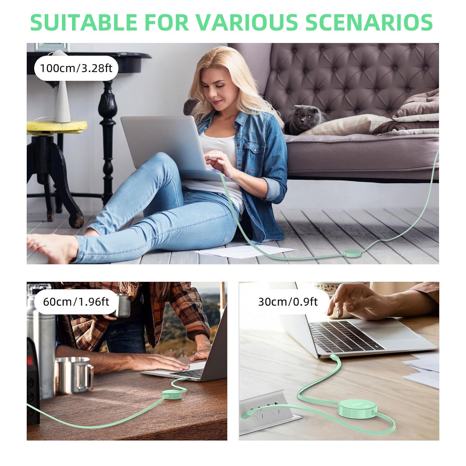 Thumbnail 5 de Diyuna 240W Retractable USB-C to USB-C Cable — Fast Charge and Tangle-Free Power on the Go