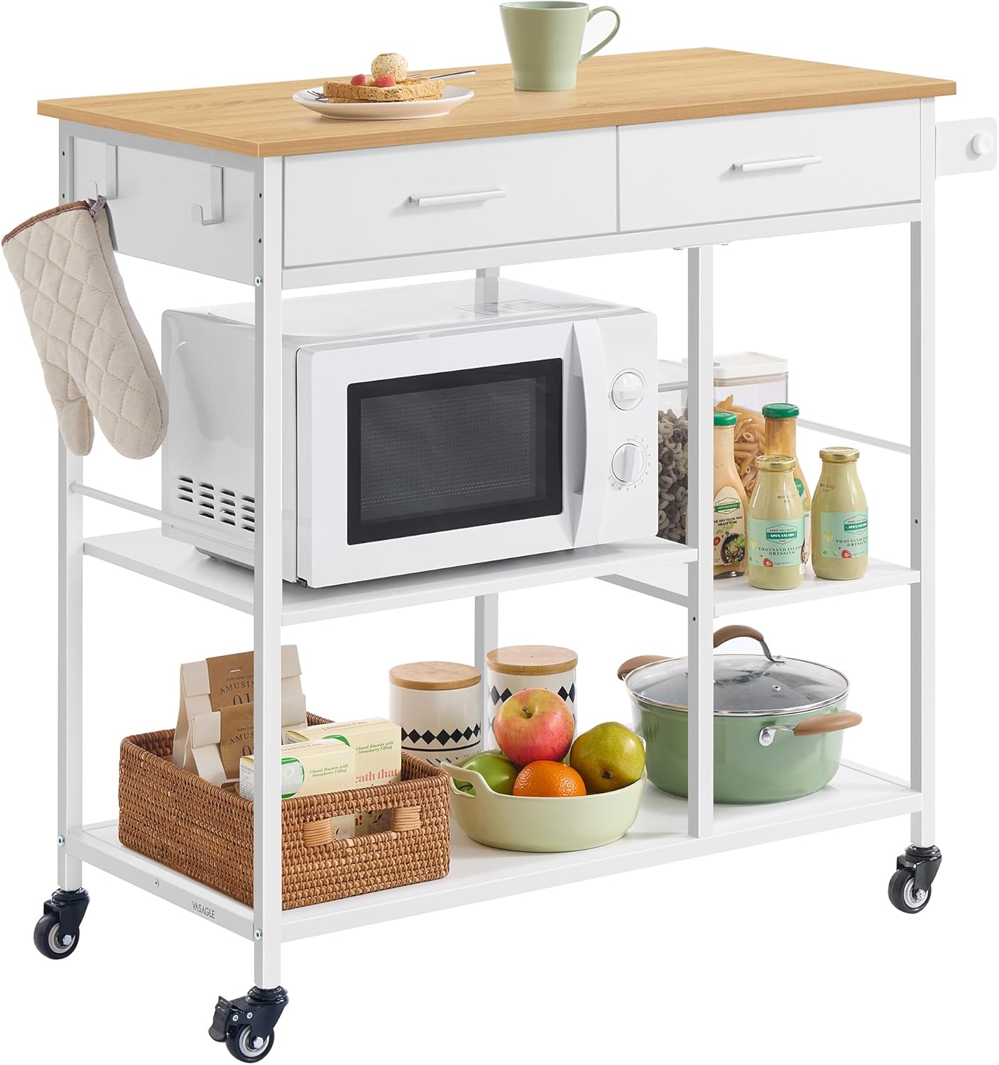 Thumbnail 6 de VASAGLE Isola da Cucina Mobile con Ruote KKI007Y01 – Rovere Beige e Bianco Opaco