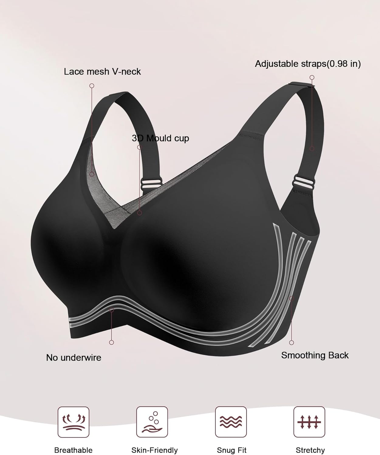 Thumbnail 4 de HORISUN Damen BH ohne Bügel – nahtloser Push-Up Bralette mit Mesh-Spitzen für starke Unterstützung