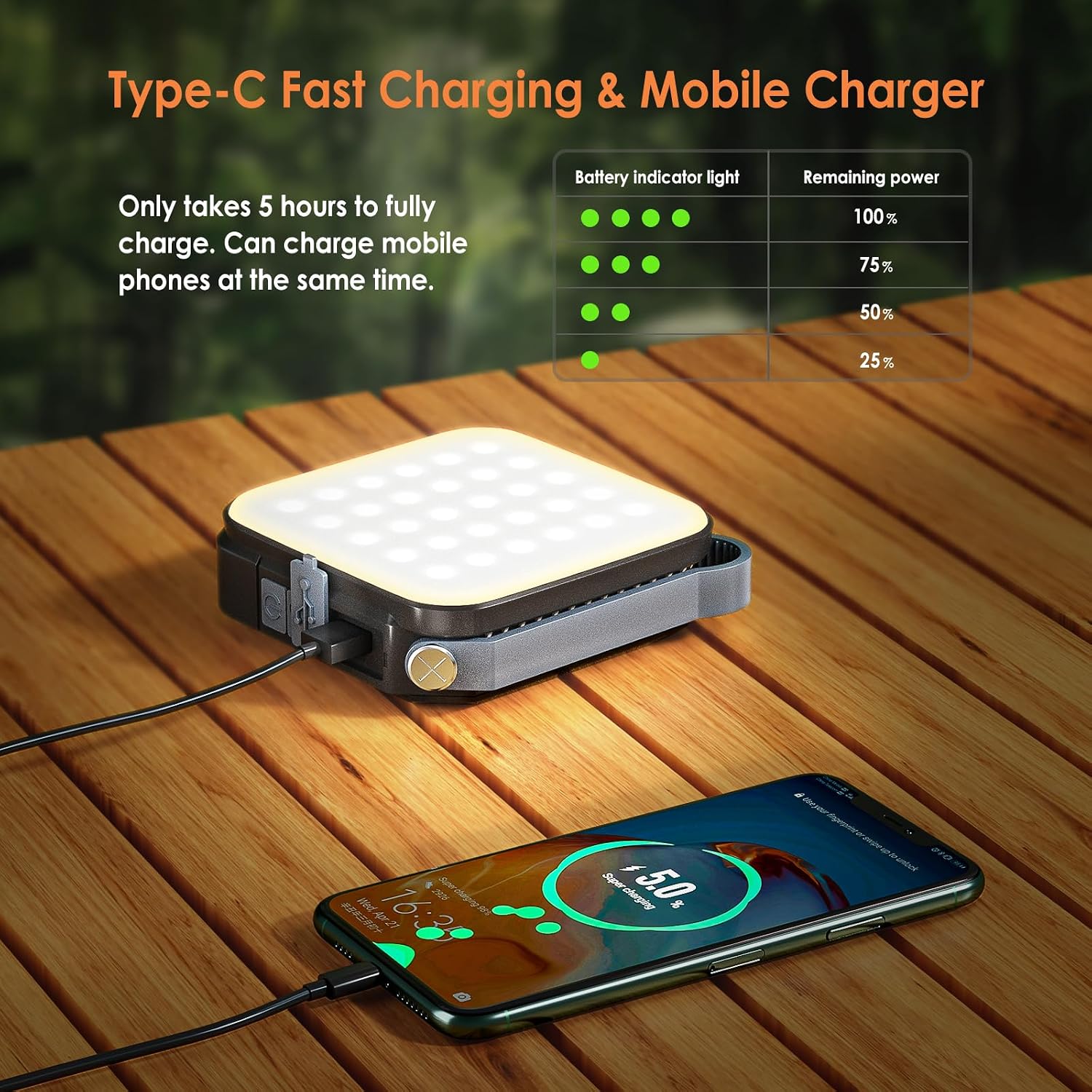 Detalle de Quntis Camping Light Rechargeable: Solar/USB-C LED Lantern with 4000mAh Power Bank