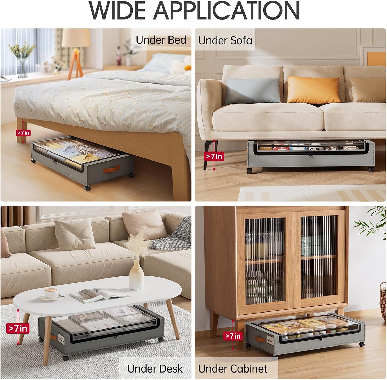 Detalle 2 de Yecaye Ye-Ub-Storage-LightGrey-4pack Under-Bed Storage Bins with Wheels