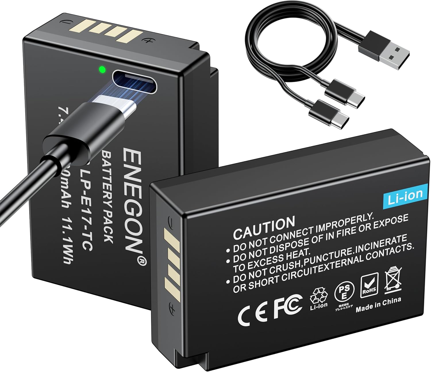 ENEGON LP-E17 Typ C Ladegerät Port Akkus 1500 mAh – Directaufladung für Canon-Kameras