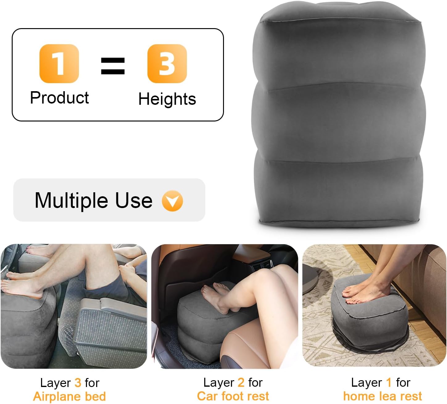 Detalle de Maliton Airplane Footrest Inflatable Foot Rest for Kids (Dark Grey, Adjustable Height)