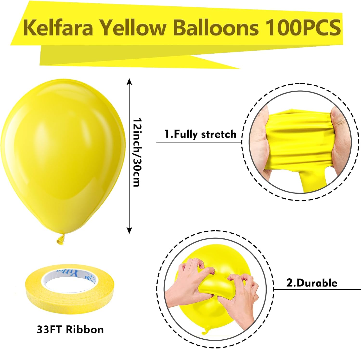 Detalle 2 de Kelfara Yellow 12 Inch Latex Balloons
