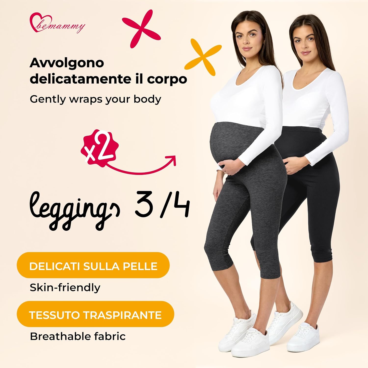 Detalle 2 de Be Mammy Leggings premaman 3/4 in 2 pack BE20-229