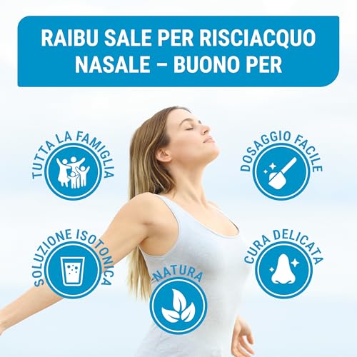 Detalle 2 de RAIBU sale per lavaggi nasali, formato XXL da 150 porzioni con misurino