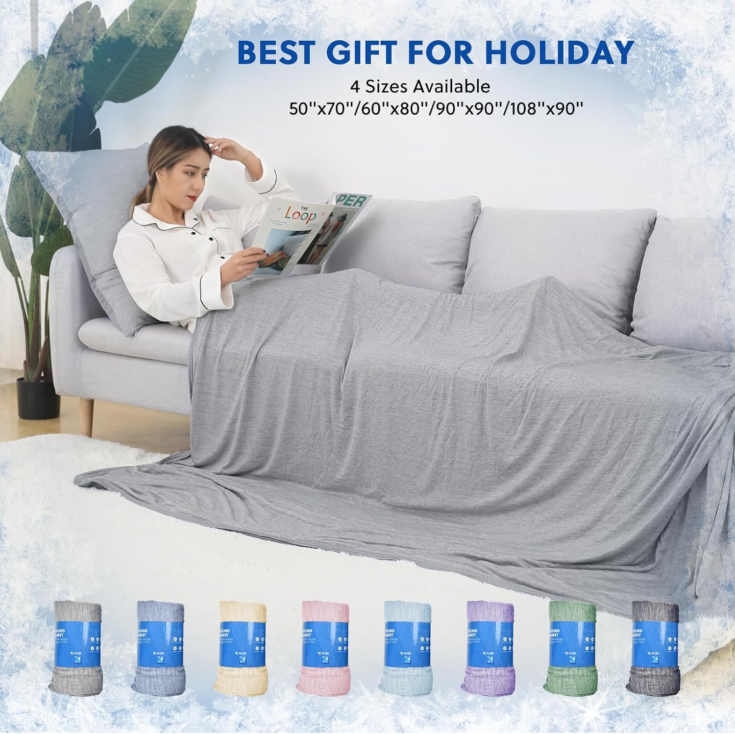 Detalle de HOMFINE Couverture Rafraîchissante d'Été Adultes – Q-Max>0.45, Double Face, 200 x 220 cm, Gris