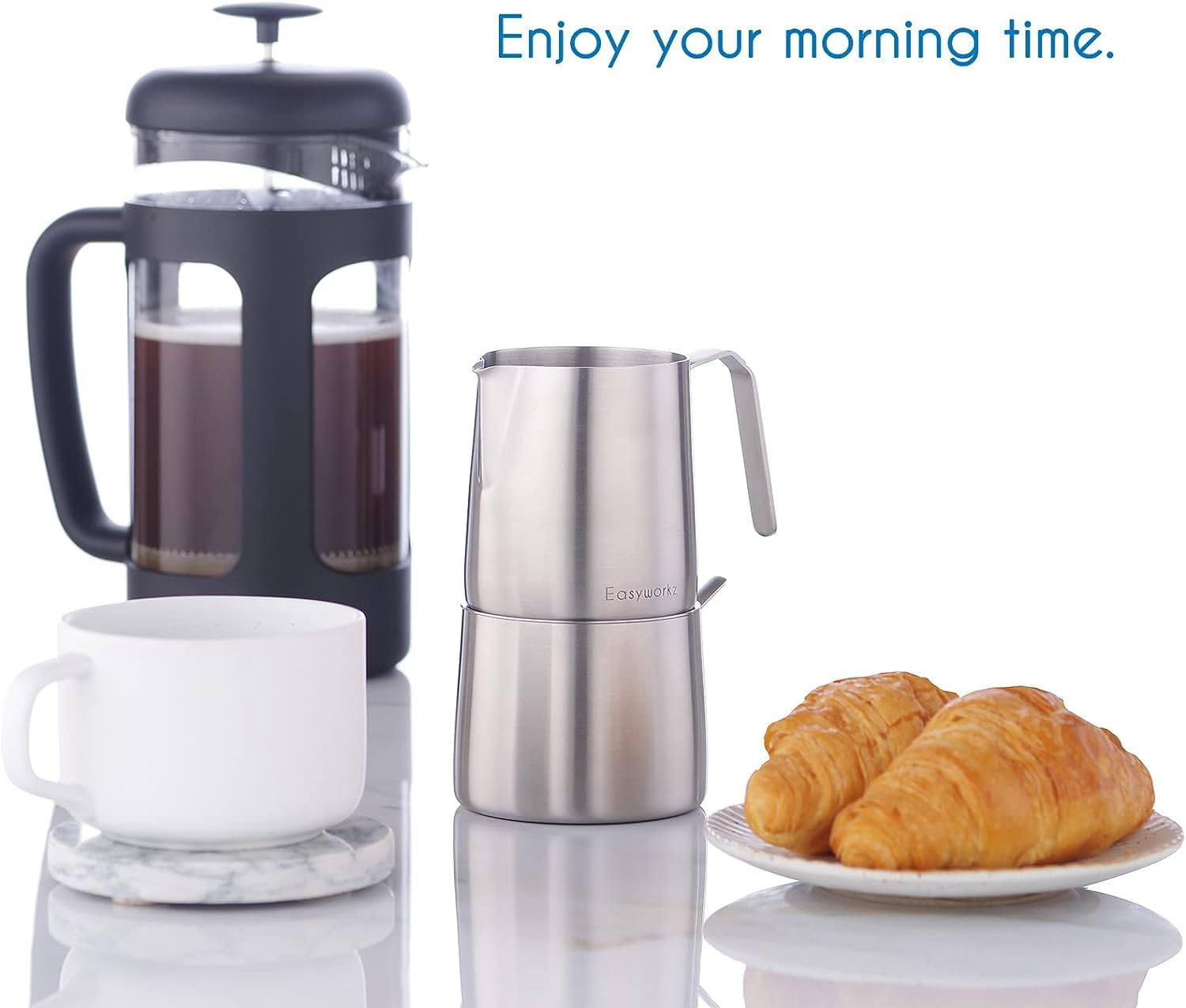 Thumbnail 1 de Easyworkz stainless steel sugar bowl and creamer set (304 steel) with spoon and anti-drip spout