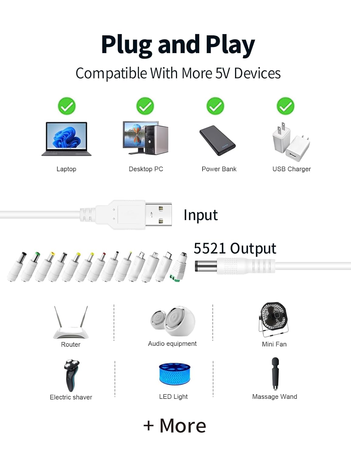 Thumbnail 2 de Universal 5V USB to DC Power Cable with 13 Connectors – 1.5m