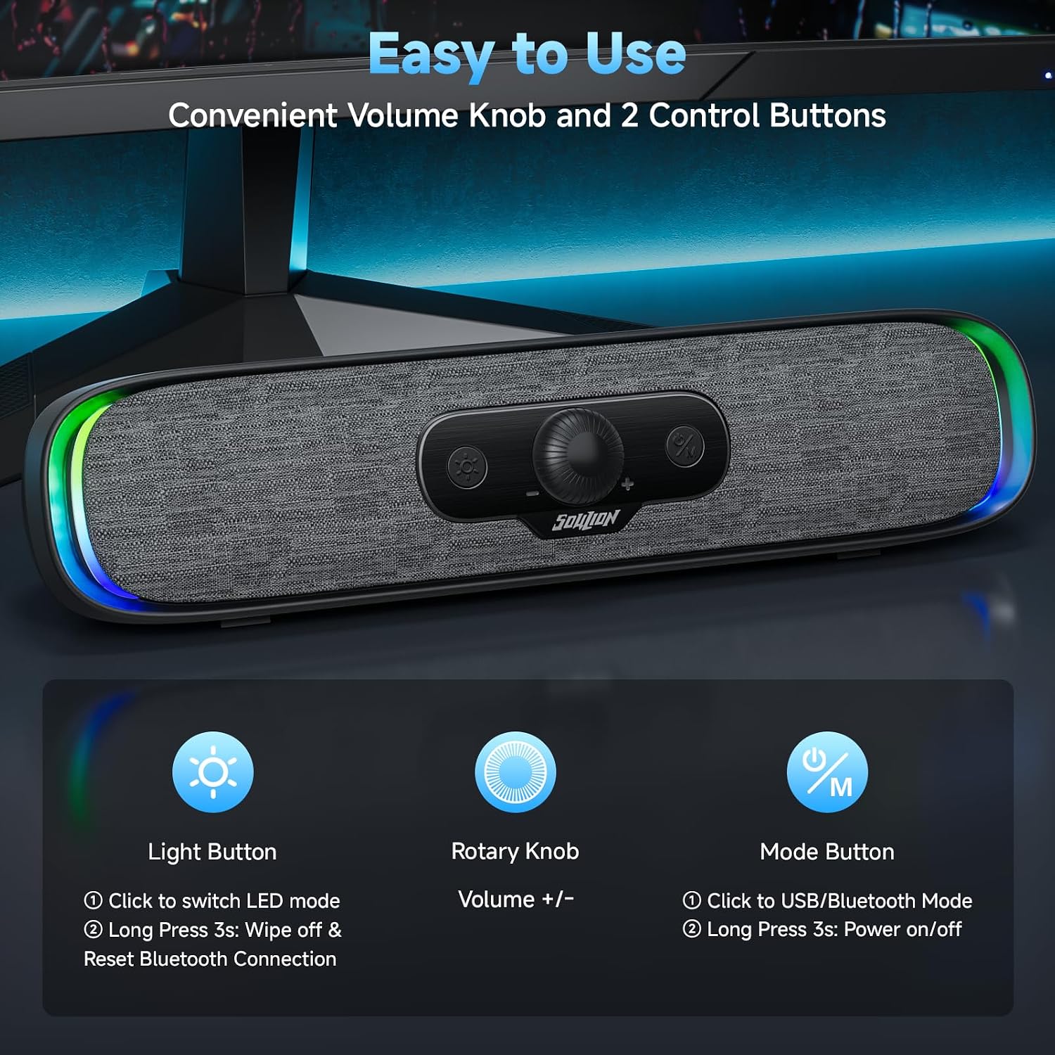 Detalle 2 de SOULION R200 Bluetooth PC Speakers with LED