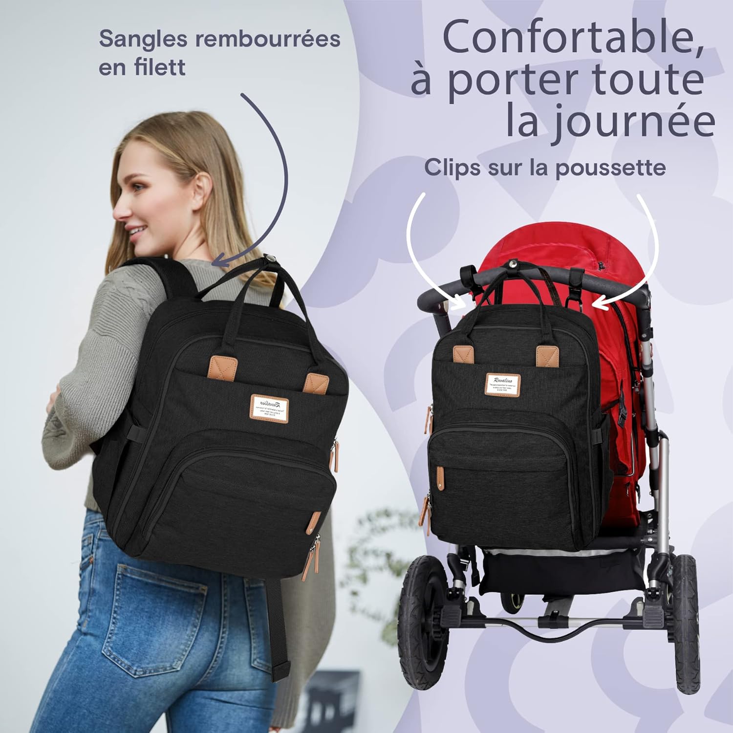 Thumbnail 4 de RUVALINO Grand sac à dos à langer avec tapis et accessoires, idéal pour maman et papa